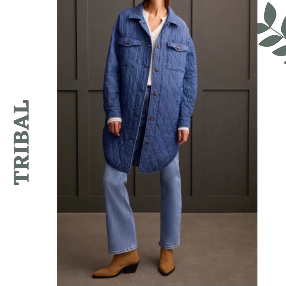 Tribal Quilted Denim Shacket Coat Blue Xxl Nwt